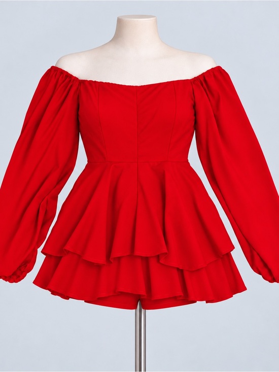 Lyaner Pants - LYANER XS Red Off Shoulder
Ruffle Bow Back Holiday Party
Romper
